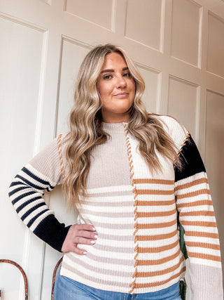 Multi Stripe Textured Boat Neck Sweater - Allure Boutique WY