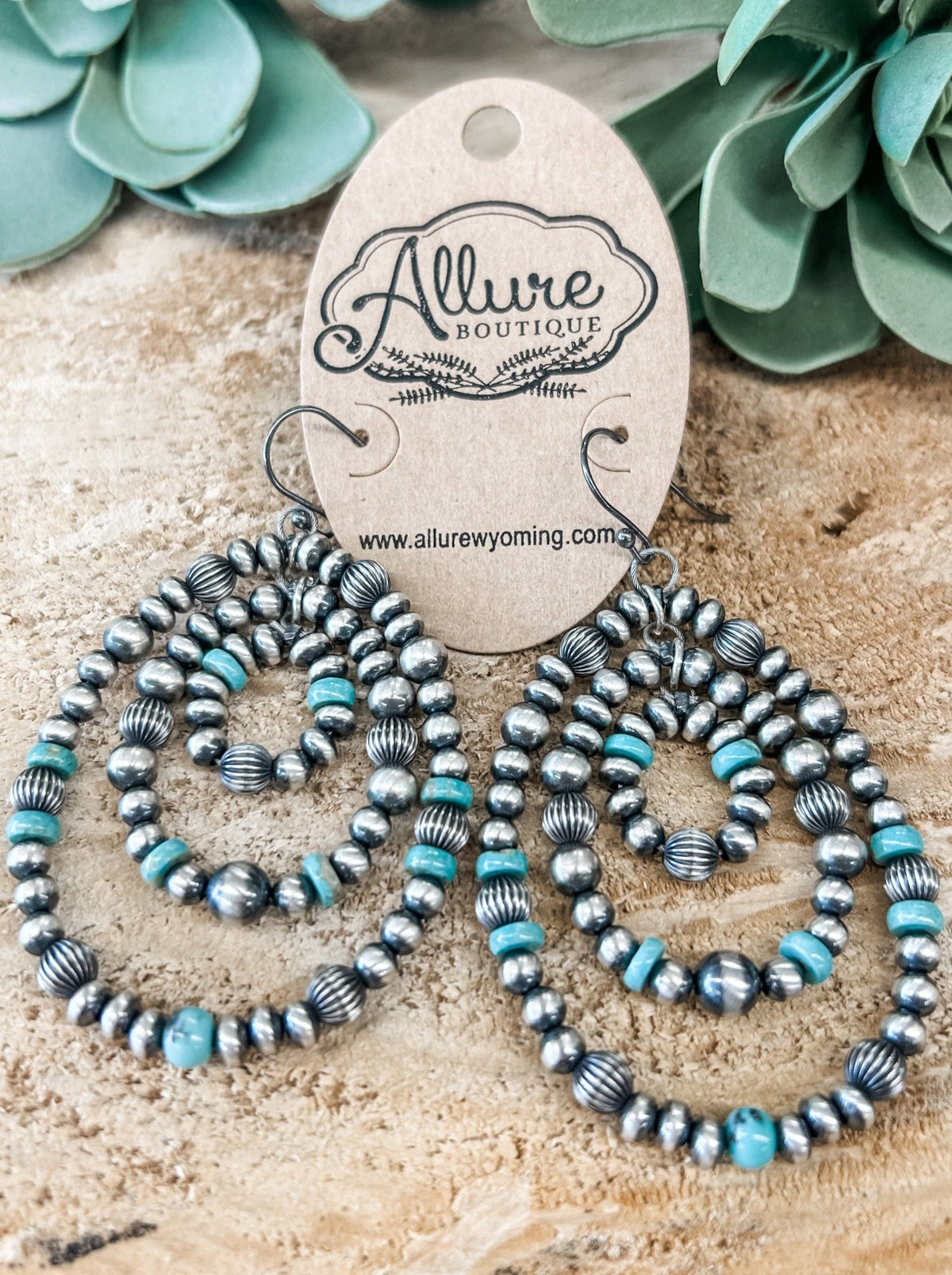 Navajo Pearl and Turquoise Saucer Drop Earrings - Allure Boutique WY