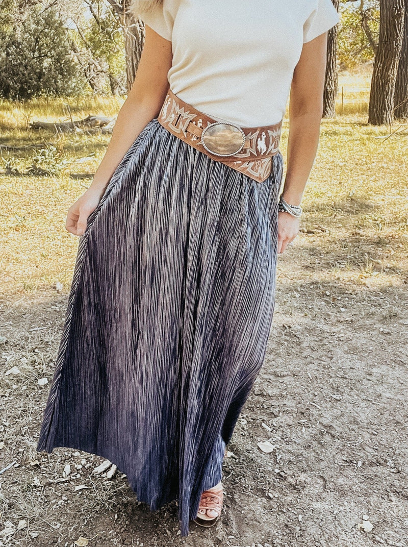 Navy Blue Pleated Maxi Skirt - Allure Boutique WY