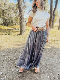 Navy Blue Pleated Maxi Skirt - Allure Boutique WY