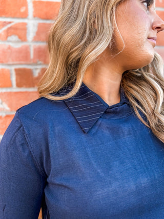 Navy Illusion Shirt + Sweater - Allure Boutique WY