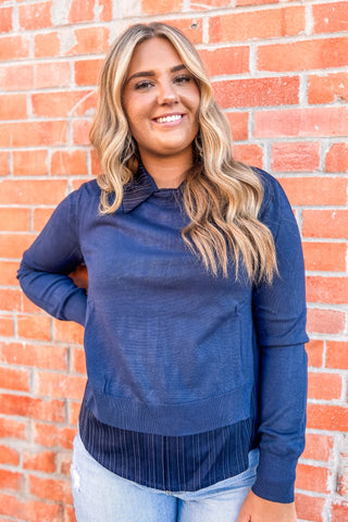 Navy Illusion Shirt + Sweater - Allure Boutique WY