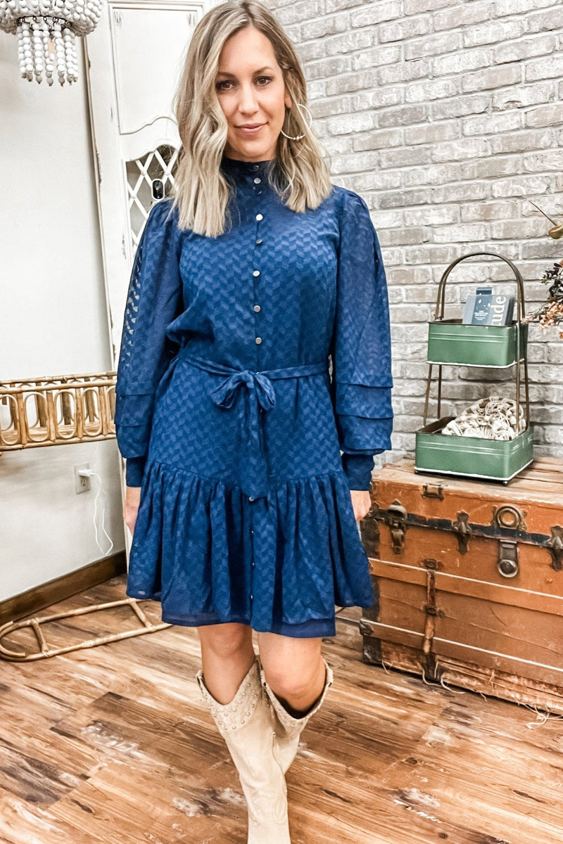 Navy Tiered Button Down Dress - Allure Boutique WY