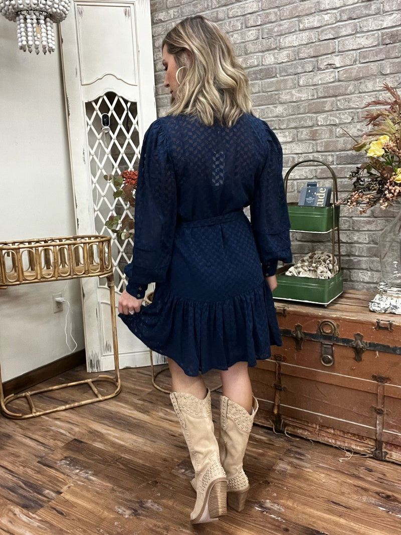 Navy Tiered Button Down Dress - Allure Boutique WY