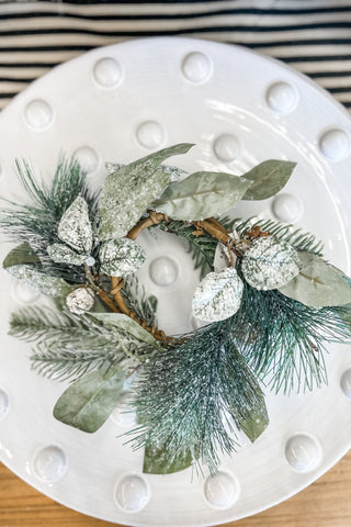 Newport Snowy Mixed Greens & Cone Candle Ring 3.5" - Allure Boutique WY