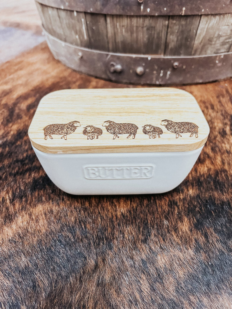 Oak & Ceramic Butter Dish - Allure Boutique WY