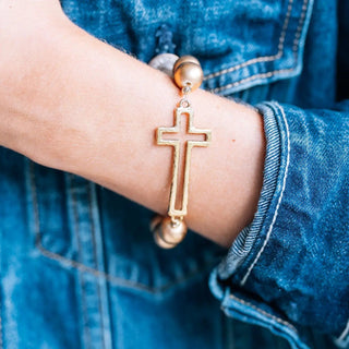 Old Mill Wood Bead + Cross Stretch Bracelet - Allure Boutique WY