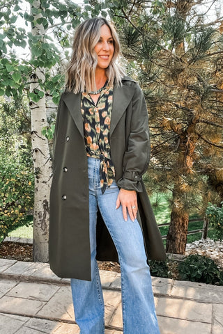 Olive Belted Trench Coat - Allure Boutique WY