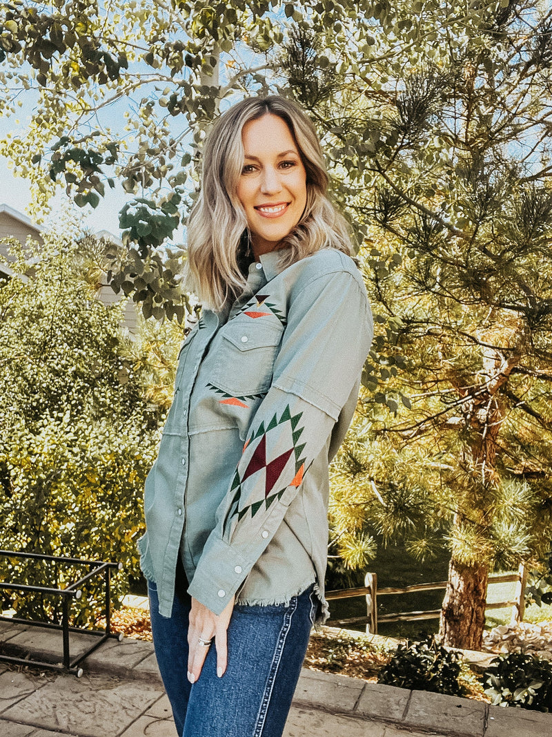 Olive Embroidered Shacket - Allure Boutique WY