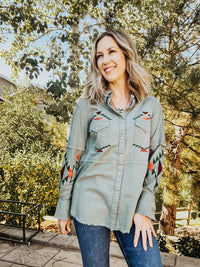 Olive Embroidered Shacket - Allure Boutique WY