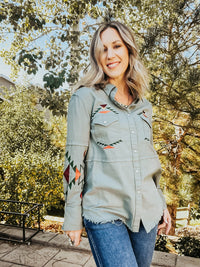 Olive Embroidered Shacket - Allure Boutique WY