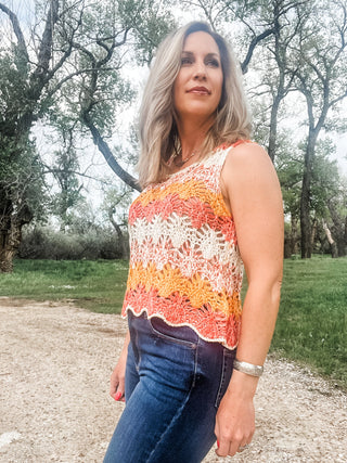 Open Crochet Color Block Tank - Allure Boutique WY