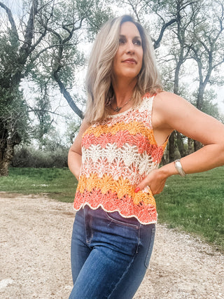 Open Crochet Color Block Tank - Allure Boutique WY