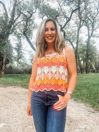 Open Crochet Color Block Tank - Allure Boutique WY