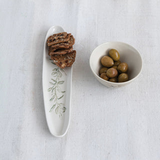 Oval Debossed Stoneware Tray with Botanical - Allure Boutique WY