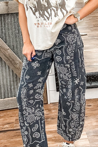 Paisley Printed Barrel Jeans - Allure Boutique WY