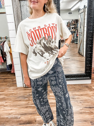 Paisley Printed Barrel Jeans - Allure Boutique WY