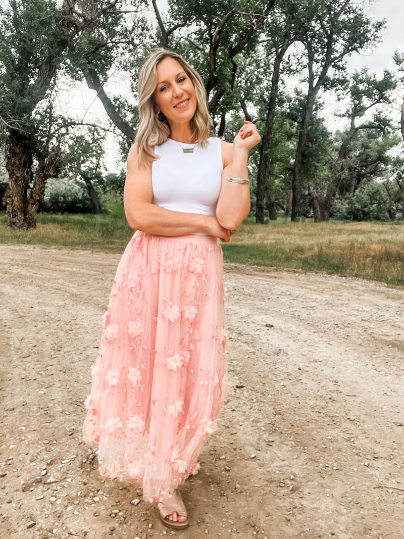 Pink Floral Lace Midi Skirt - Allure Boutique WY