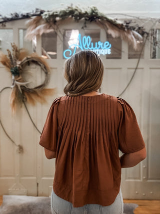 Pintuck Detail Short Sleeve Blouse - Allure Boutique WY
