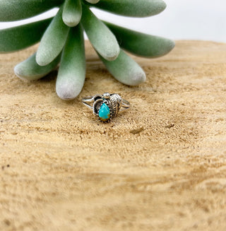 Mini Turquoise + Leaf Ring 8