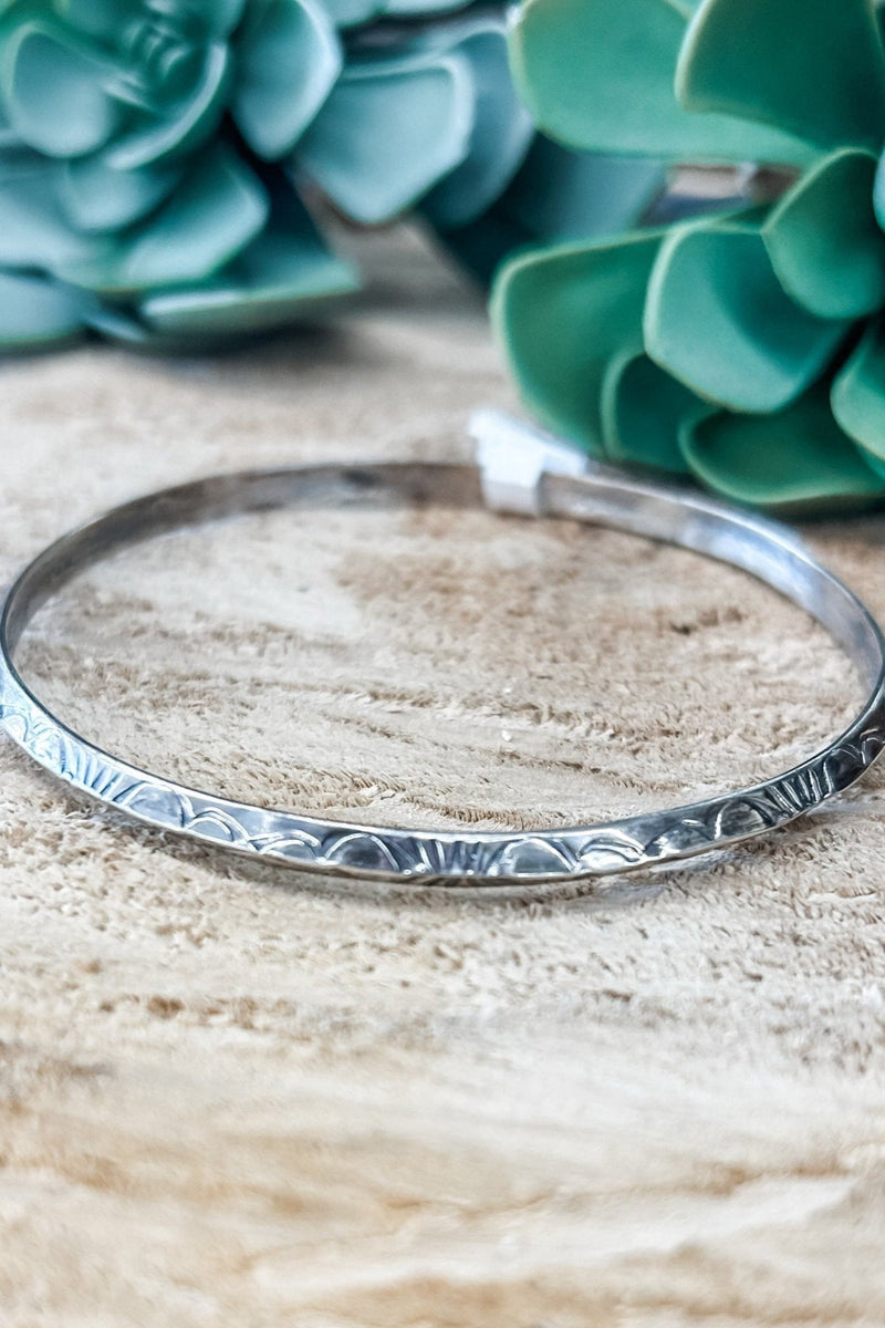 Pointed Stamped Silver Bangle - Allure Boutique WY