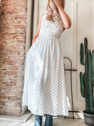 Polka Dot Smocked Back Midi Dress - Allure Boutique WY