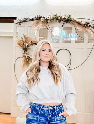 Puff Sleeve Cropped Sweatshirt - Allure Boutique WY