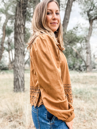 Puff Sleeve Jacket + Laser Cut Hem - Allure Boutique WY