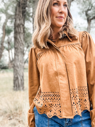 Puff Sleeve Jacket + Laser Cut Hem - Allure Boutique WY