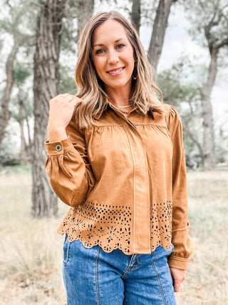 Puff Sleeve Jacket + Laser Cut Hem - Allure Boutique WY