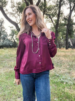 Purple Satin Button Down Blouse - Allure Boutique WY