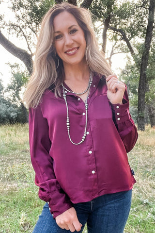 Purple Satin Button Down Blouse - Allure Boutique WY