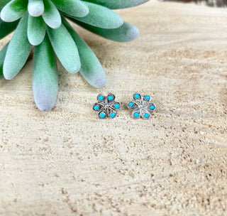 Small Turquoise Flower Cluster Post Earring