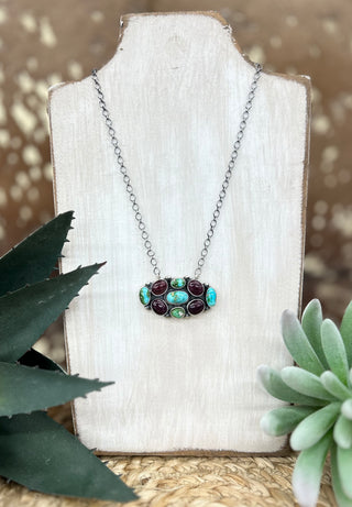 Turquoise + Purple Cluster Necklace