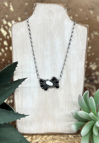 White Buffalo + Black Onyx Bow Necklace