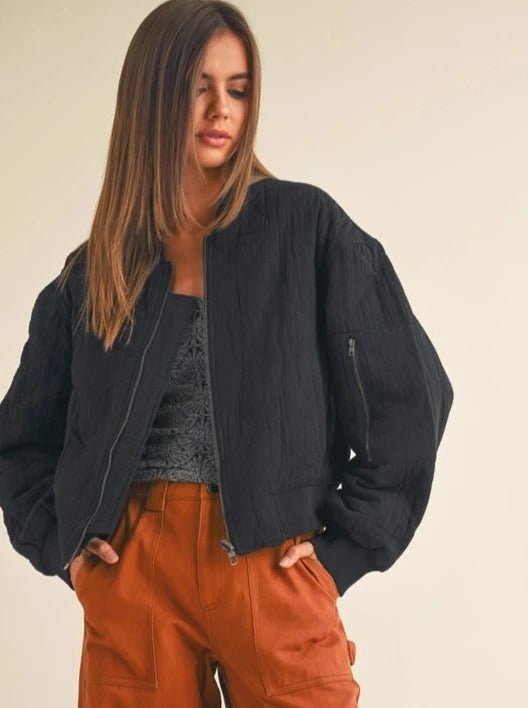 Quilted Gauze Fabric Bomber Jacket - Allure Boutique WY