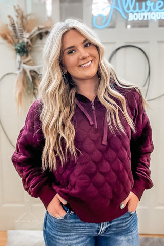 Quilted Quarter Zip Hoodie Jacket - Allure Boutique WY