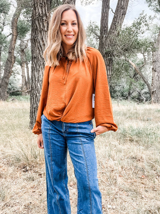 Raglan Sleeve Blouse with Front Knot - Allure Boutique WY