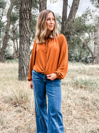 Raglan Sleeve Blouse with Front Knot - Allure Boutique WY