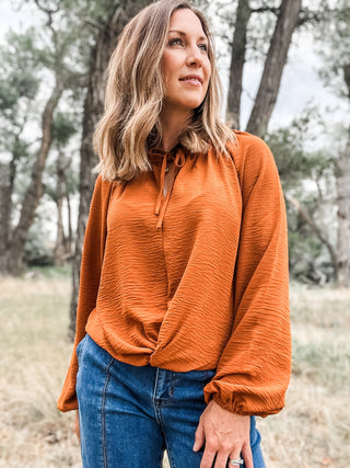 Raglan Sleeve Blouse with Front Knot - Allure Boutique WY