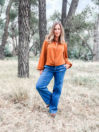 Raglan Sleeve Blouse with Front Knot - Allure Boutique WY
