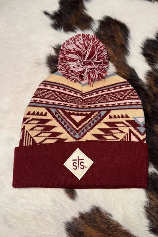 Red Aztec Pom Beanie - Allure Boutique WY