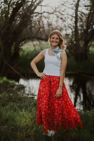 Red Floral Tiered Maxi Skirt - Allure Boutique WY