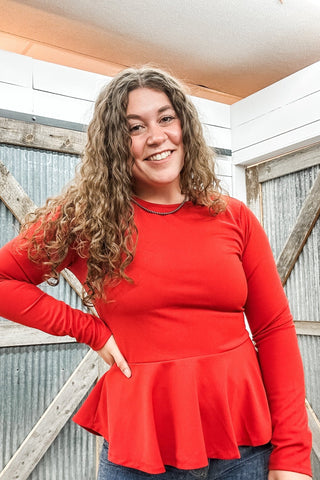 Red Long Sleeve Peplum Top - Allure Boutique WY