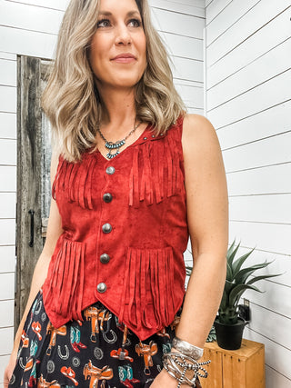 Red Studded Microsuede Vest - Allure Boutique WY