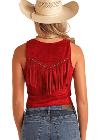 Red Studded Microsuede Vest - Allure Boutique WY
