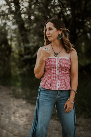 Red + White Gingham Corset Tank - Allure Boutique WY