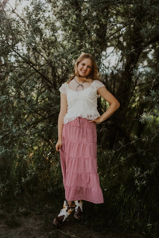 Red + White Gingham Tiered Maxi Skirt - Allure Boutique WY