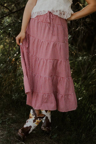 Red + White Gingham Tiered Maxi Skirt - Allure Boutique WY