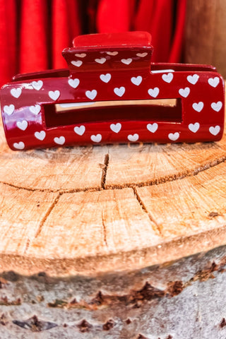 Red + White Heart Claw Clip - Allure Boutique WY